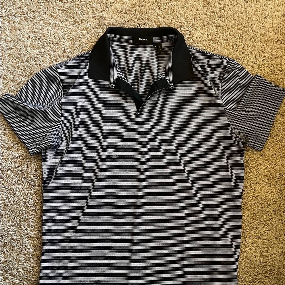 Theory Men’s Black & Gray Micro-Stripe Polo